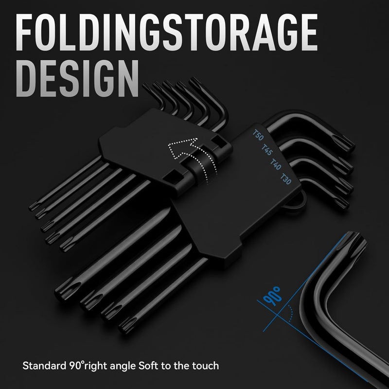 DISEN 9 Pieces Torx Star Allen Wrench Set, Long Arm Star Key Set T10-T50, Chrome Vanadium Steel - Image 5